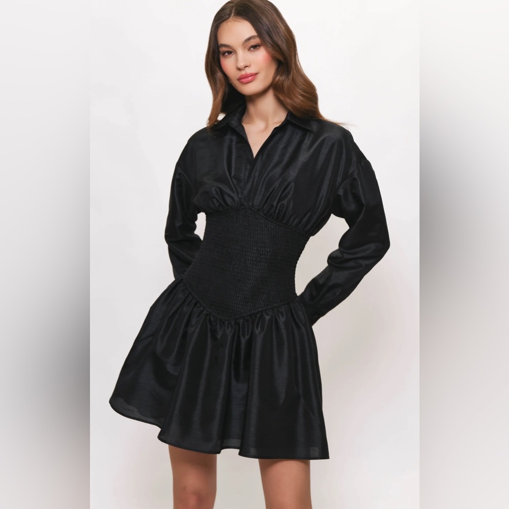 Anthropologie Satin Black Mini Dress